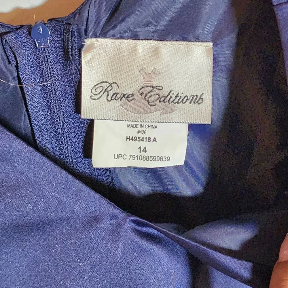 Rare‎ Editions Girls Size 14 Navy Blue Metallic Gold Plum Stripe Dress